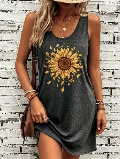 Women's Floral Print Dress - Classic Neckline 066725