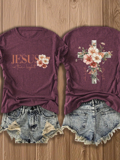 Women's Floral Print T-Shirt - Classic Neck Short Sleeve detail image - detail view 16