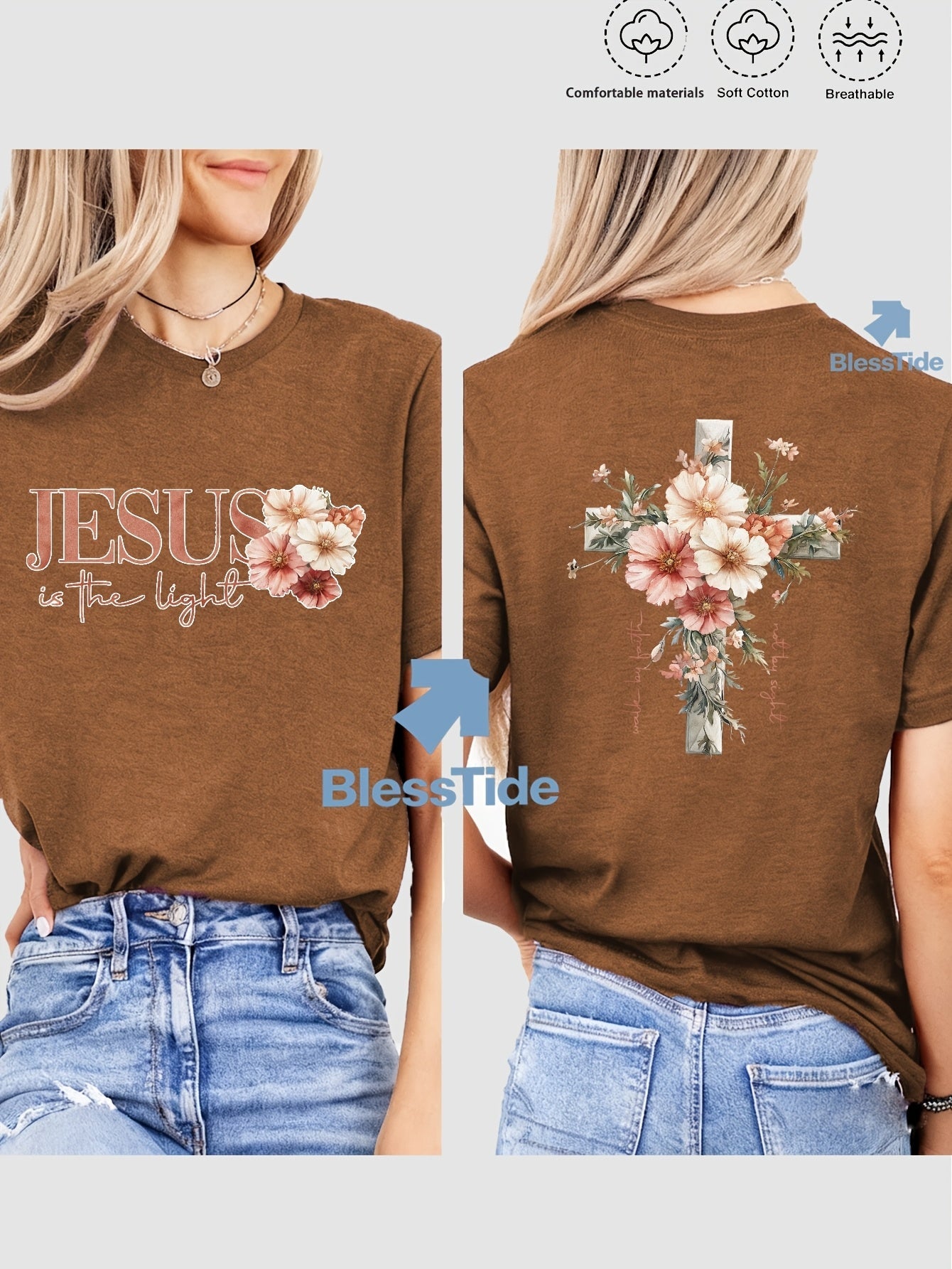 Women's Floral Print T-Shirt - Classic Neck Short Sleeve detail image - detail view 21