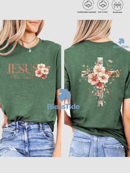 Women's Floral Print T-Shirt - Classic Neck Short Sleeve detail image - detail view 24