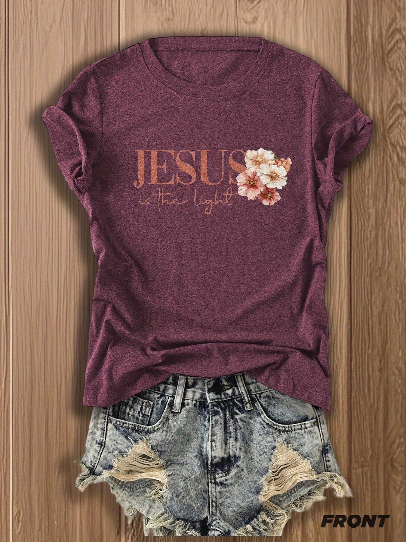 Women's Floral Print T-Shirt - Classic Neck Short Sleeve detail image - detail view 9