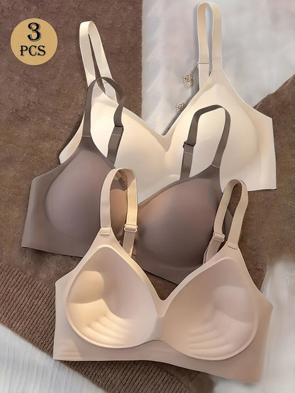 Women's Full-Coverage Wireless Bra - 3-Pack Fixed Padding, Everyday Support