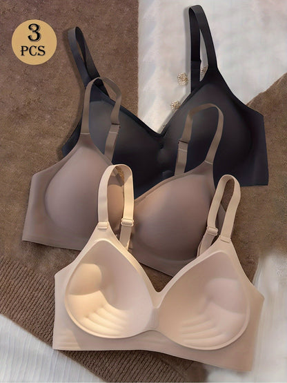 Women's Full-Coverage Wireless Bra - 3-Pack Fixed Padding, Everyday Support