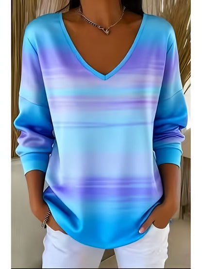 Women's Graphic Print Blouse - V-Neck Long Sleeve detail image - detail view 8
