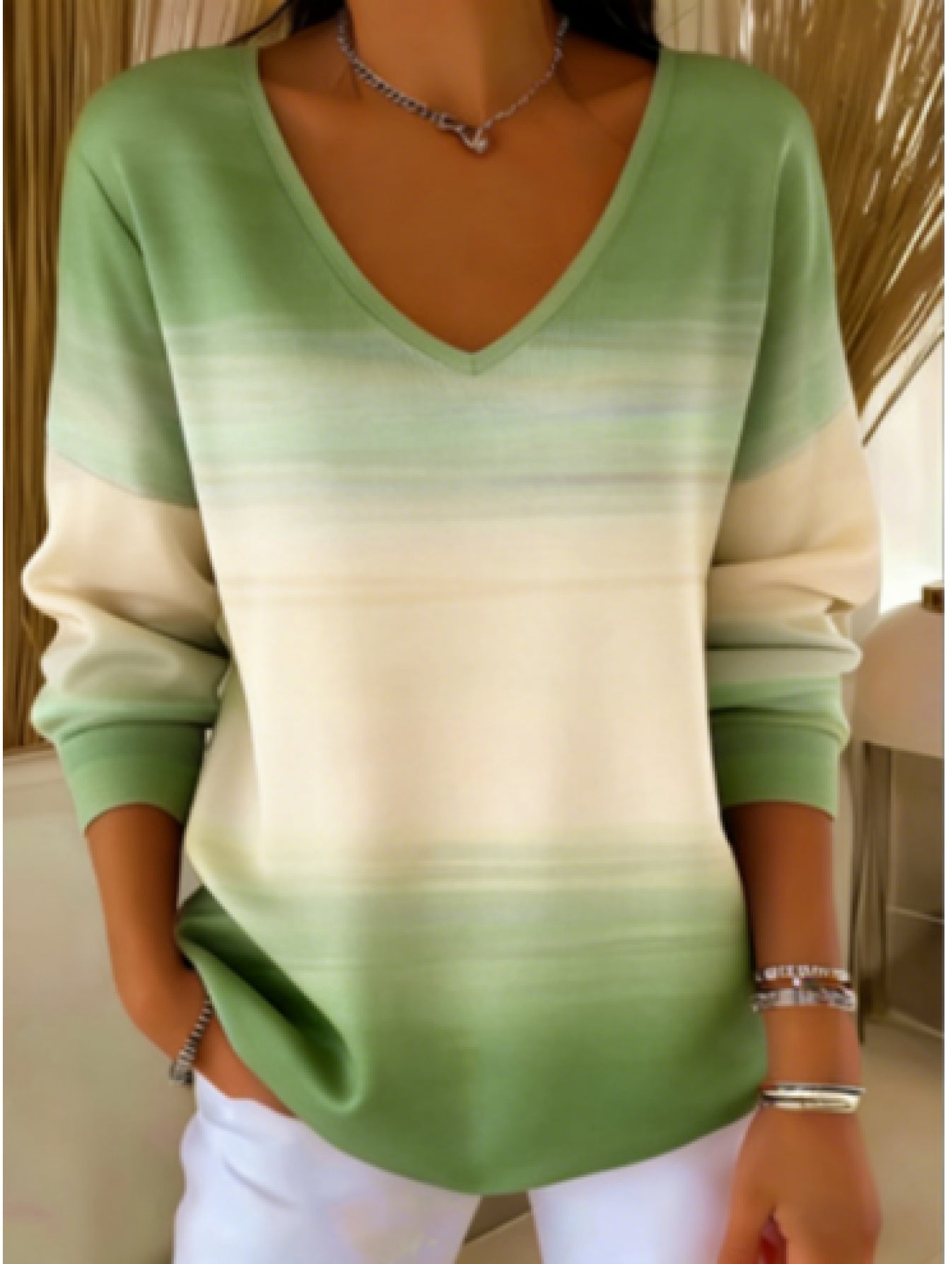 Women's Graphic Print Blouse - V-Neck Long Sleeve product image
