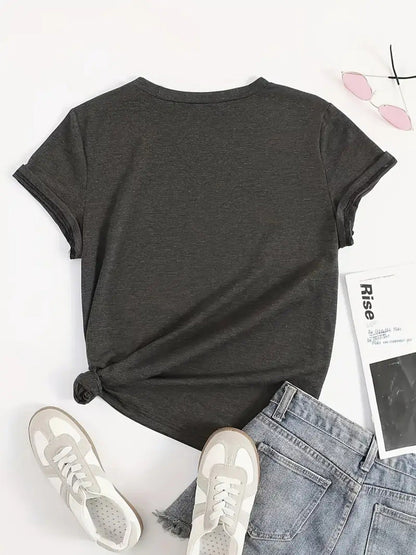 Women's Graphic Print T-Shirt - Crew Neck Short Sleeve Weekend Style detail image