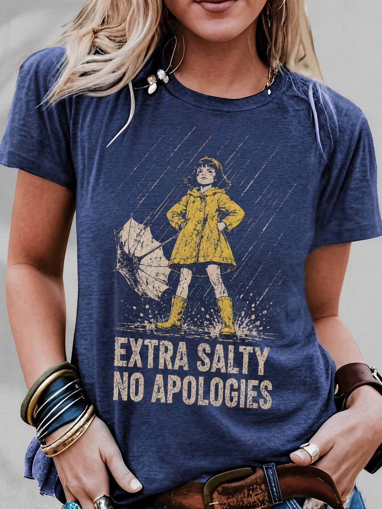 Women's Navy Color Graphic Short-Sleeve T-Shirt - product view 5