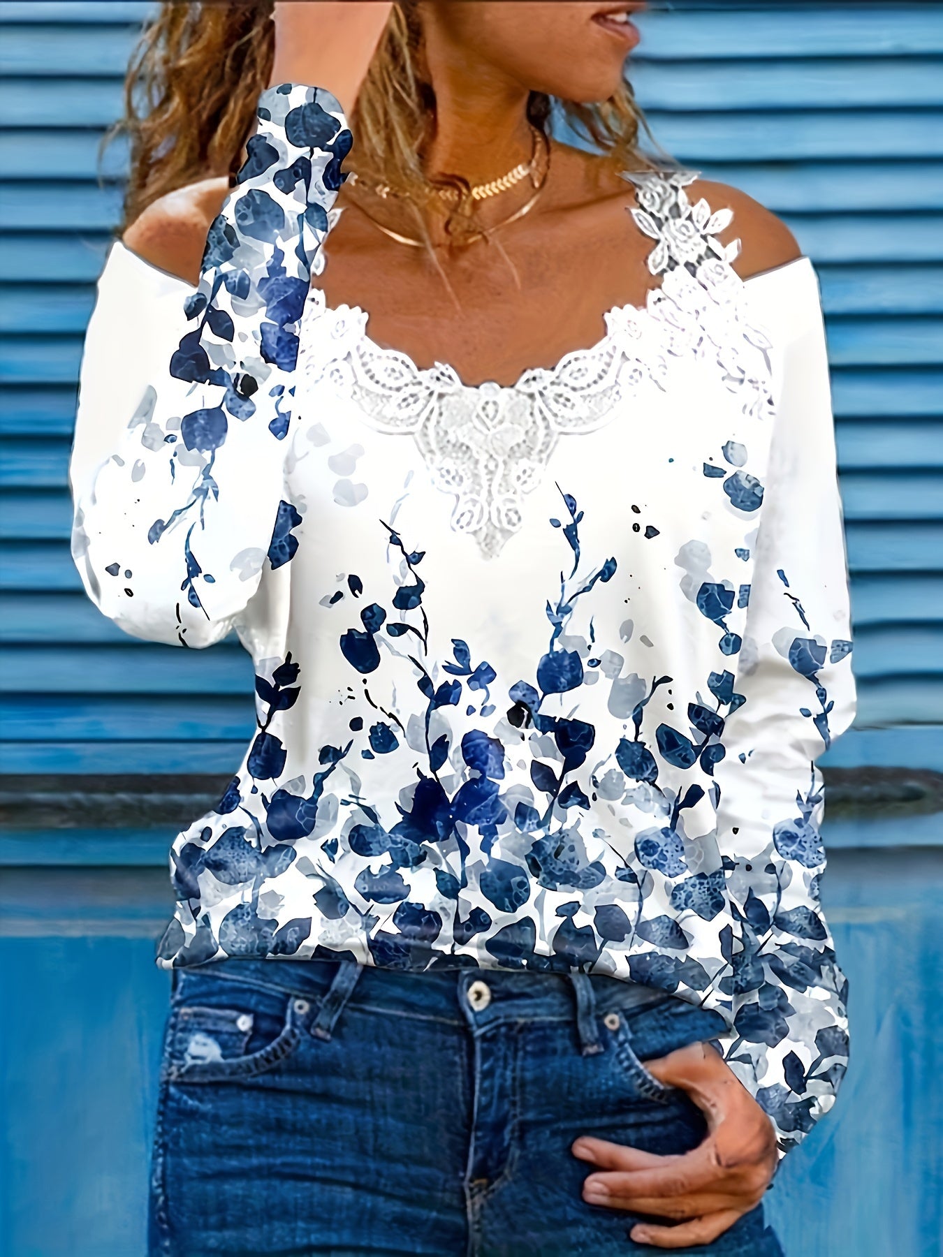 Blue Lace Printed T-Shirt - product view 4