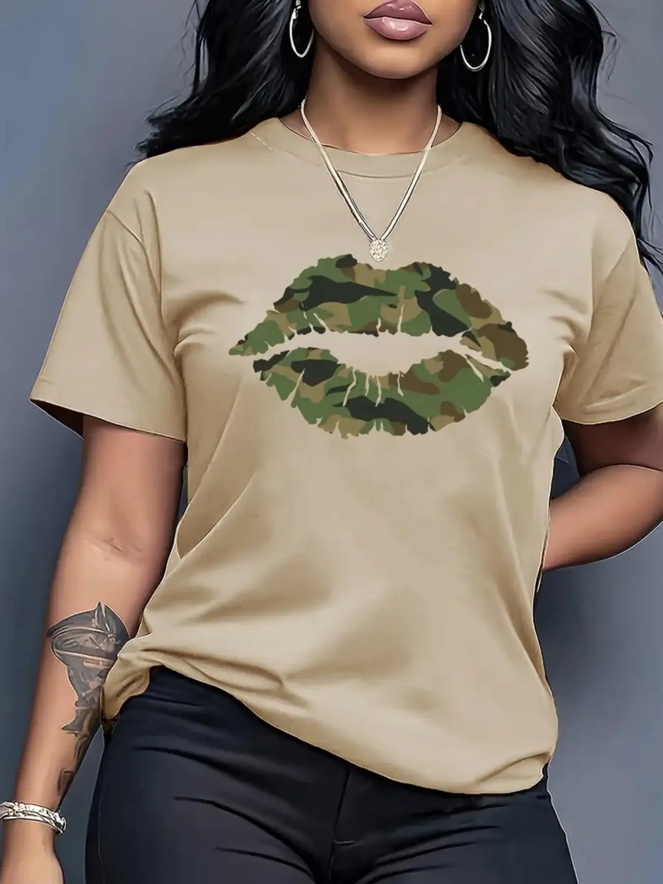 Women's Graphic Print T-Shirt - Round Neck Short Sleeve Relaxed Style 4229 detail image - detail view 5