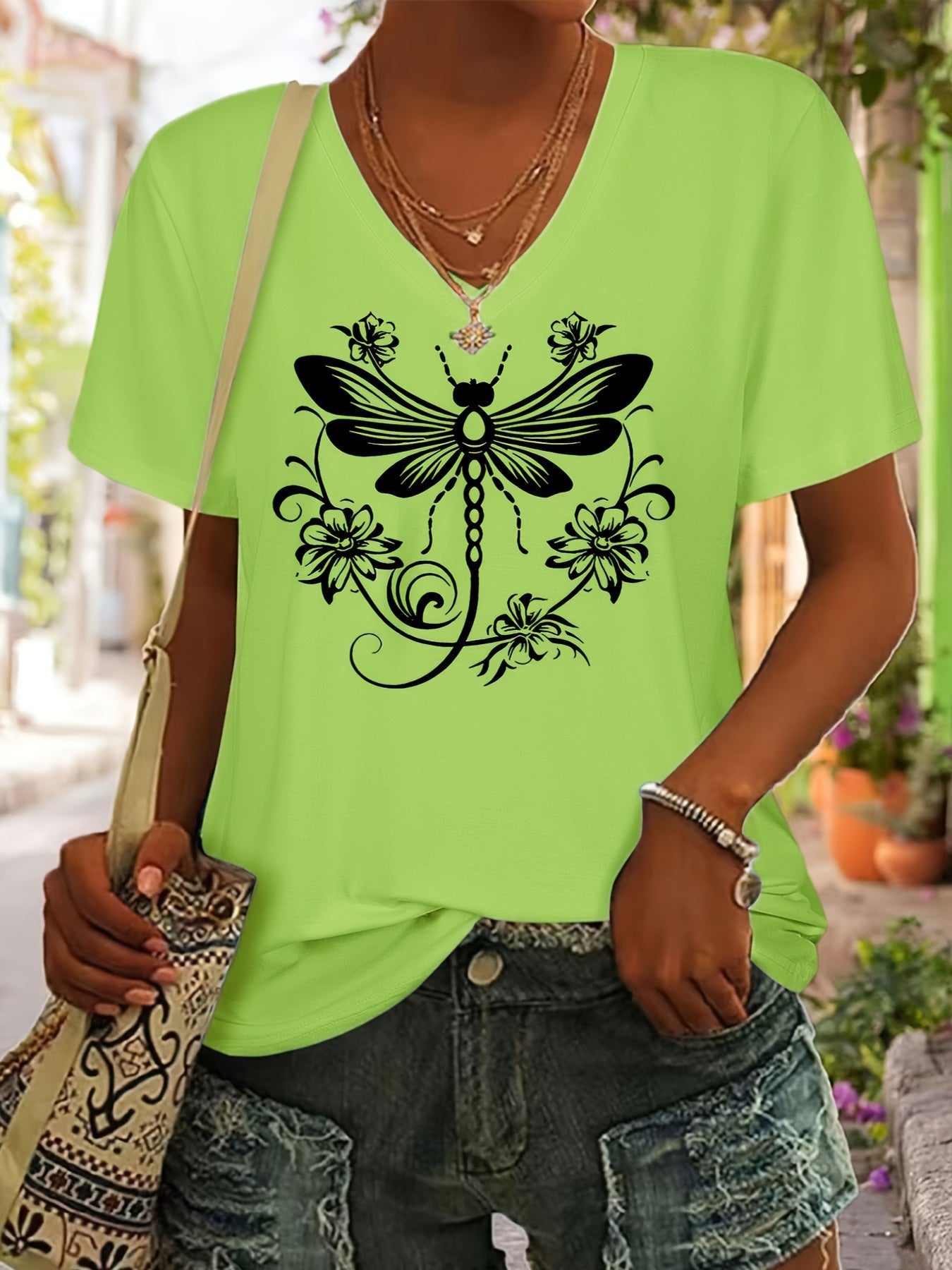 Women's Dark Gray Polyester Printed V-Neck T-Shirt - product view 37