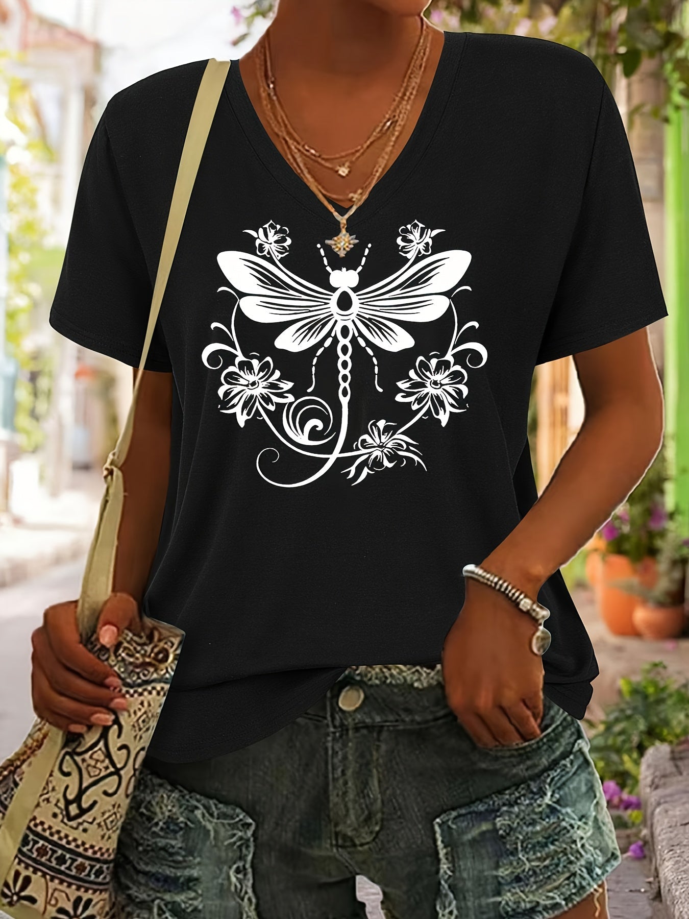 Women's Dark Gray Polyester Printed V-Neck T-Shirt - product view 22