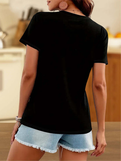 Women's Graphic Print T-Shirt - V-Neck Short Sleeve Weekend Style 8133 detail image