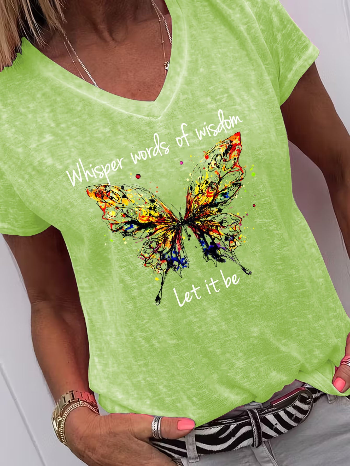 Women's Dark Gray Polyester Printed V-Neck T-Shirt - product view 15