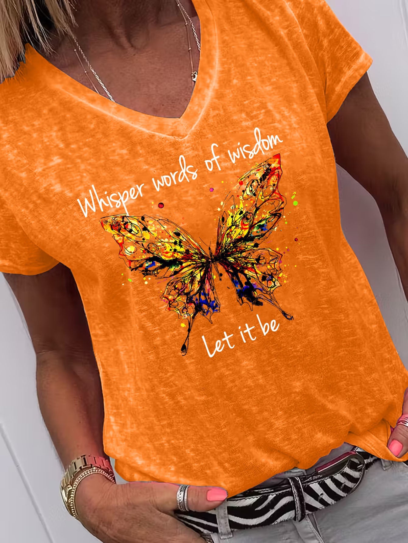 Women's Dark Gray Polyester Printed V-Neck T-Shirt - product view 11