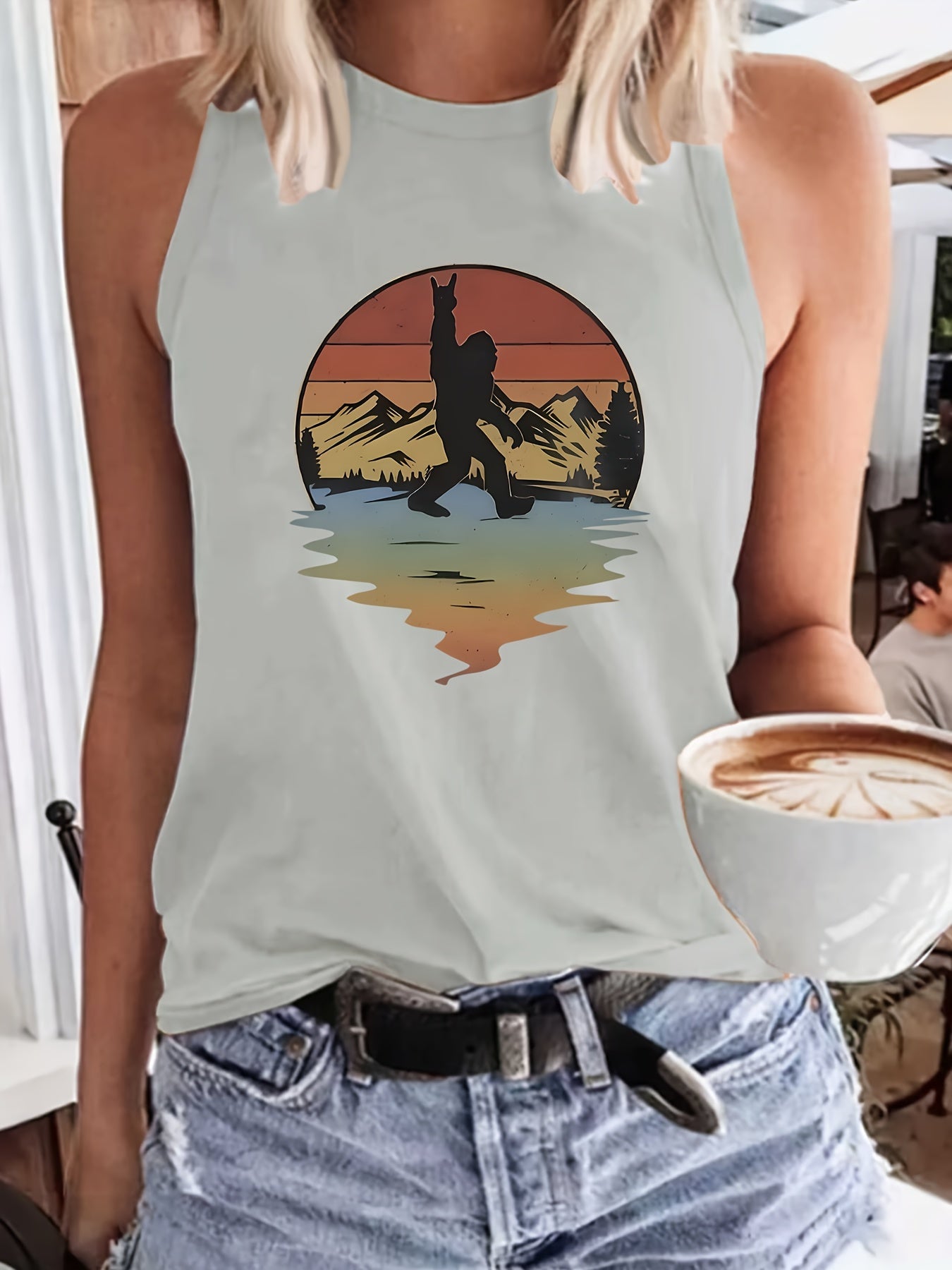 Women's Graphic Print Tank Top - Crew Neck Sleeveless Style 1365 detail image