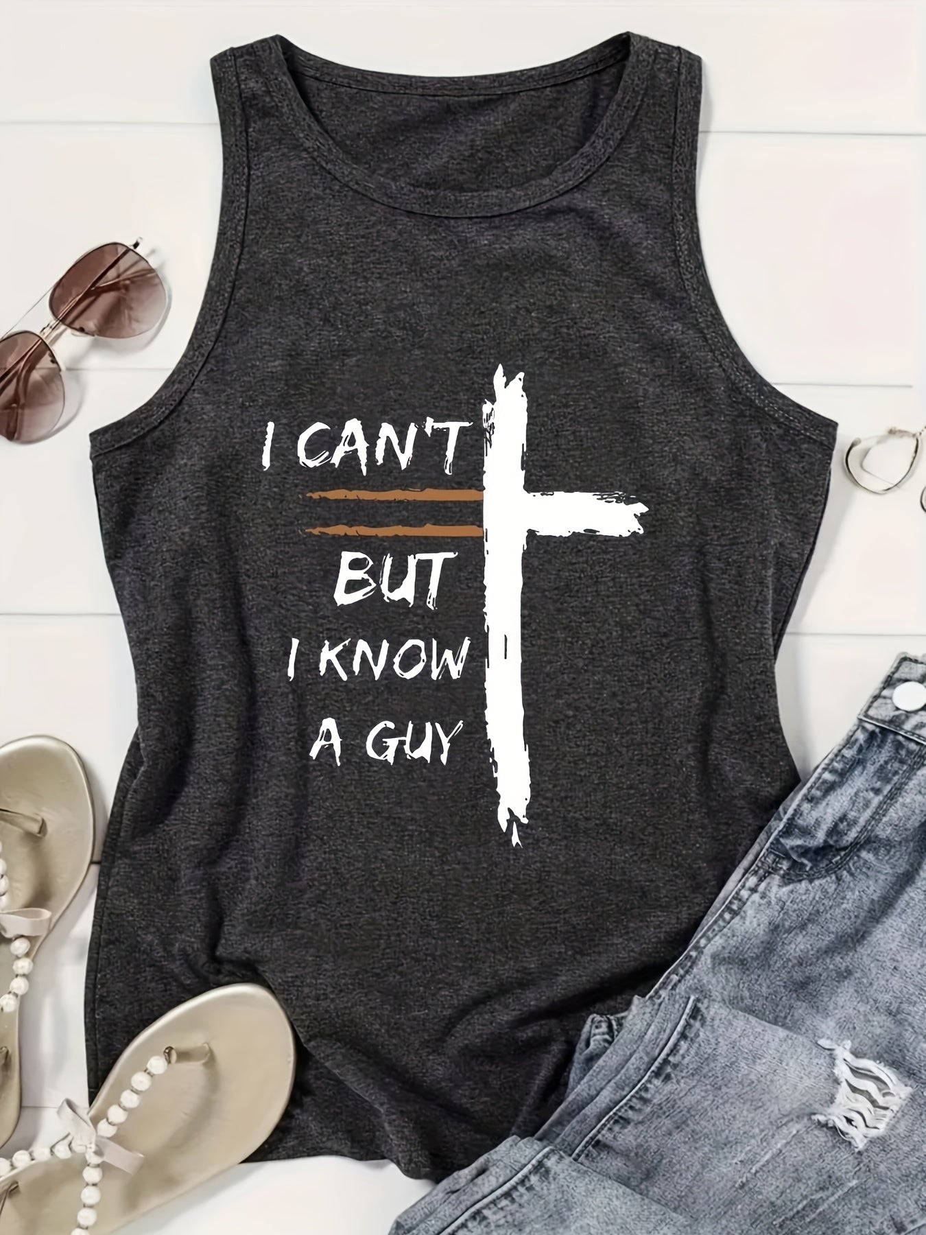 Women's Graphic Print Tank Top - Crew Neck Style 532517 detail image - detail view 3
