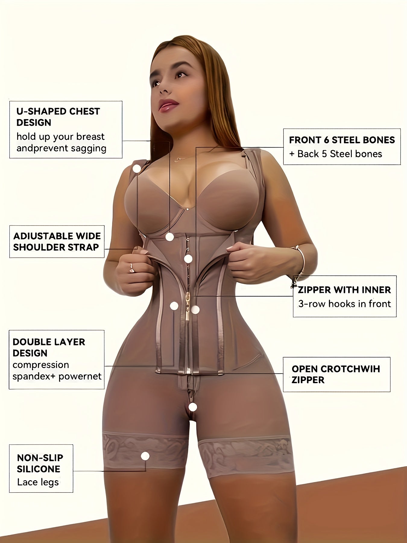 Women's High Compression Shapewear Bodysuit - Regular Fit Style 1925