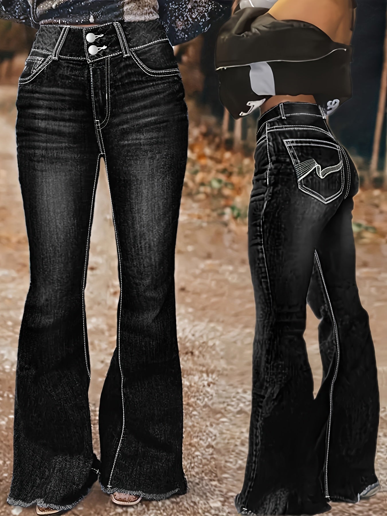 Women's Black Denim High-Waist Graphic Jeans - product view 11