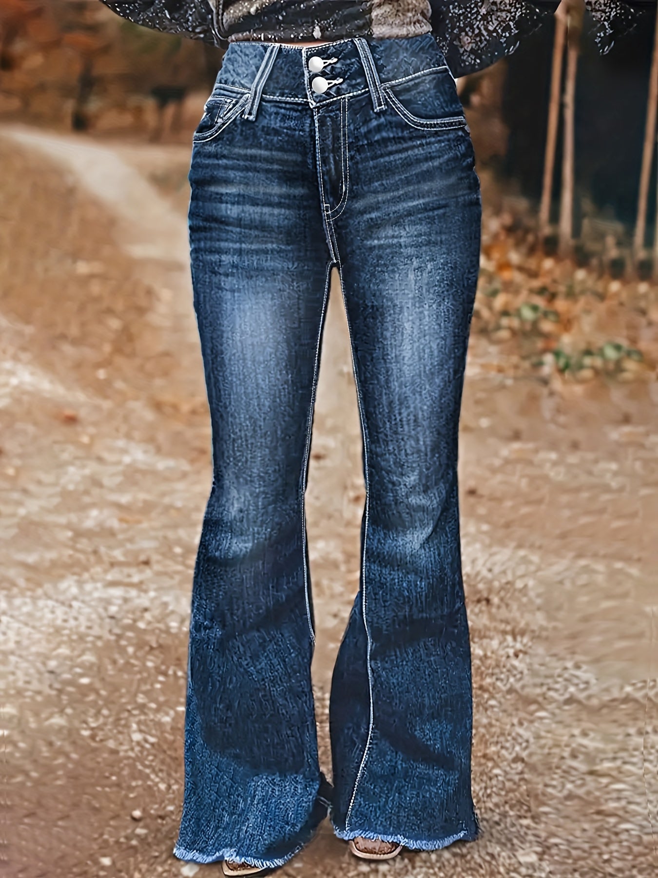 Women's High-Waist Flare Jeans - Black Embroidered detail image - detail view 12