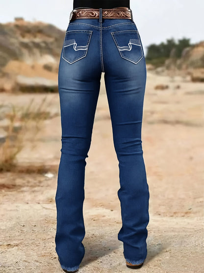 Women's High-Waist Flare Jeans - Black Embroidered Weekend detail image - detail view 5