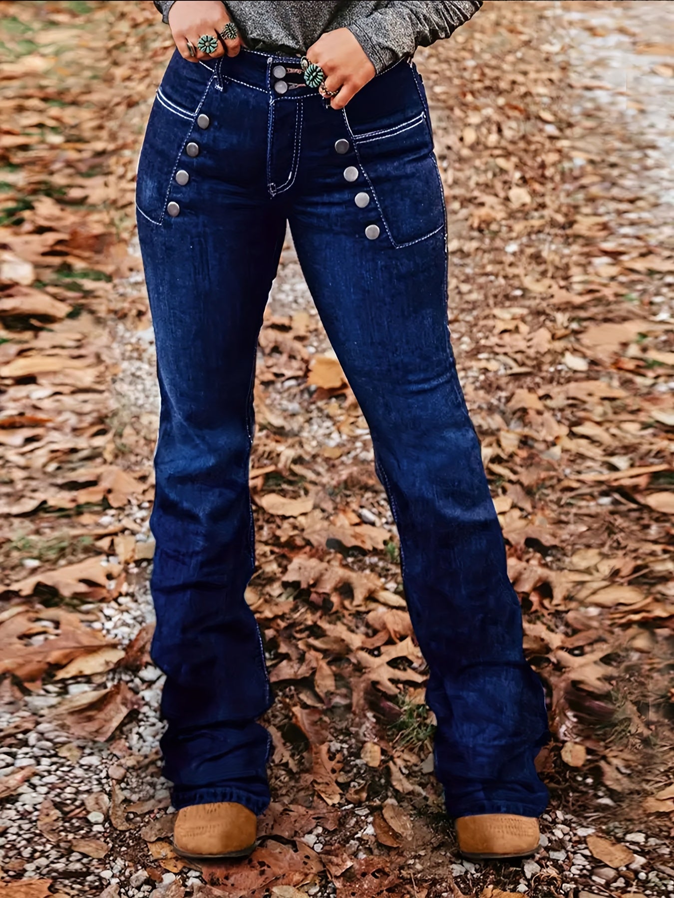 Women's Dark Blue Denim High-Waist Jeans - product view 6