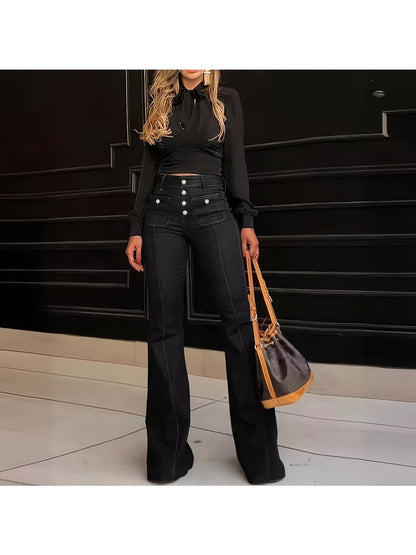 Women's High-Waist Flare Jeans - Dark Blue Pocket Detail detail image - detail view 14