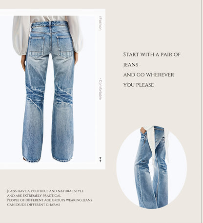 Women's High-Waist Flare Jeans - Light Blue Casual detail image - detail view 4