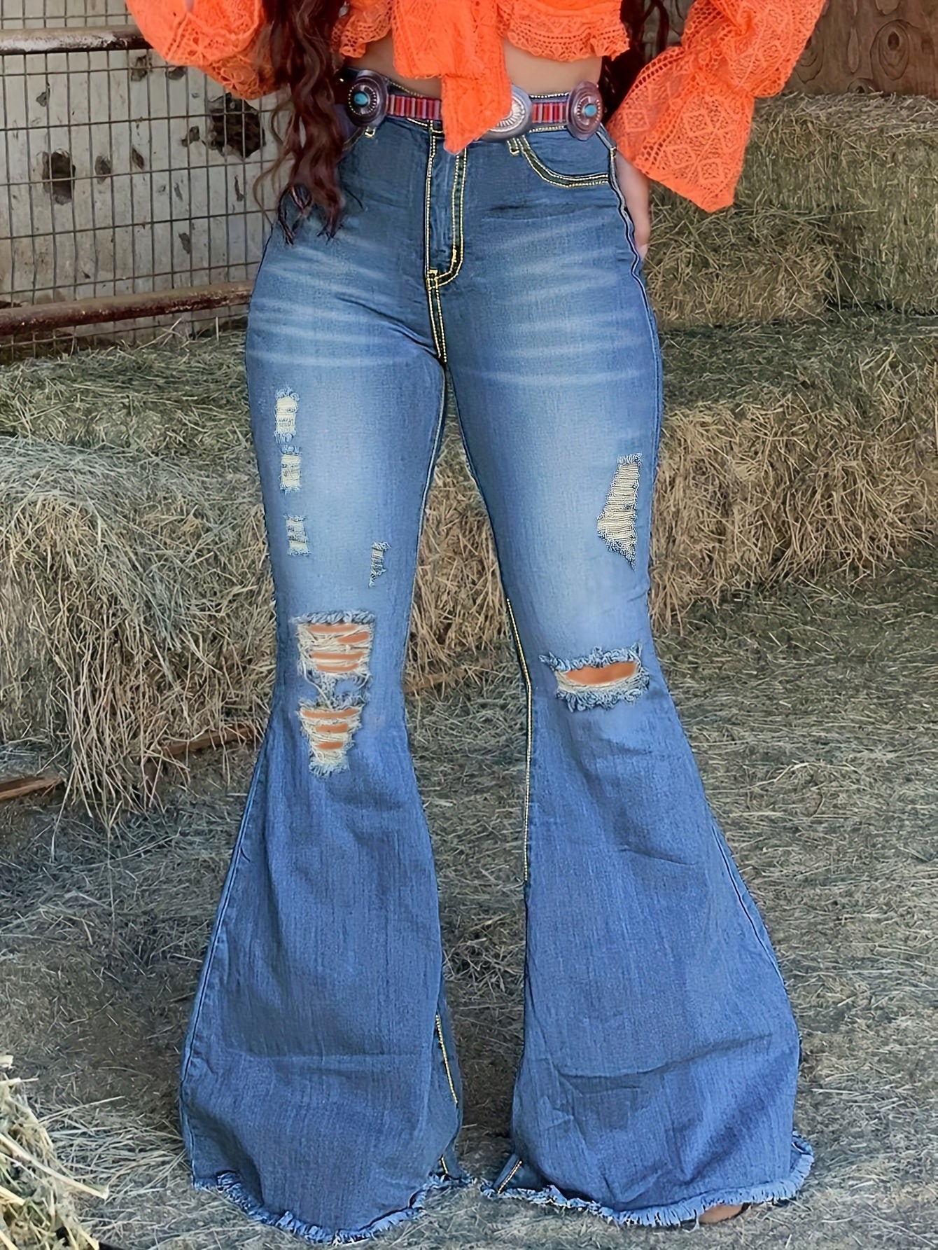 Women's Medium Blue Viscose High-Waist Jeans - product view 14