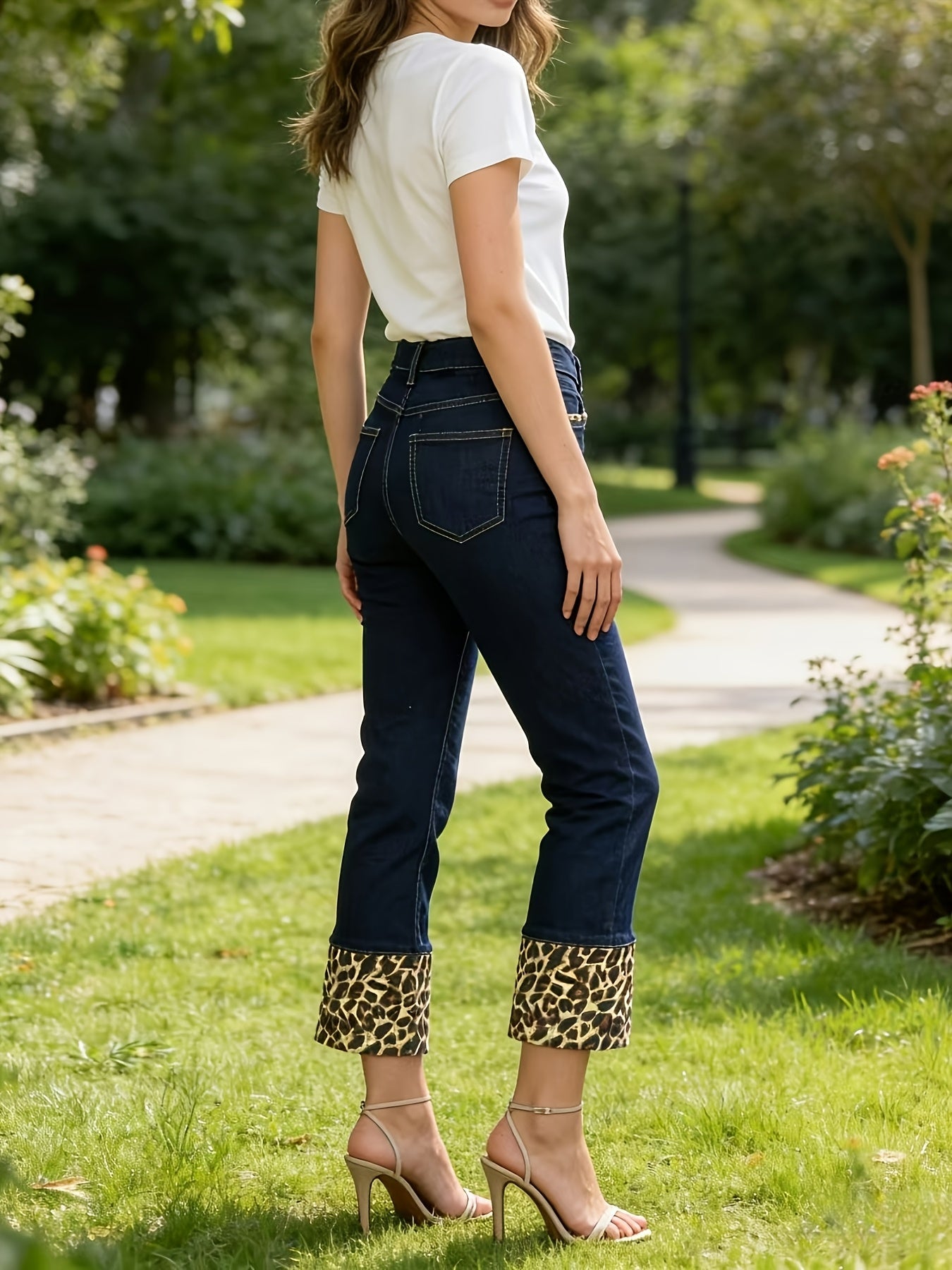 Women's High-Waist Jeans - Deep Blue Dark Wash Stretch detail image - detail view 13