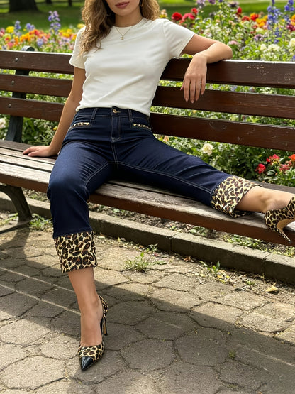 Women's High-Waist Jeans - Deep Blue Dark Wash Stretch detail image - detail view 4