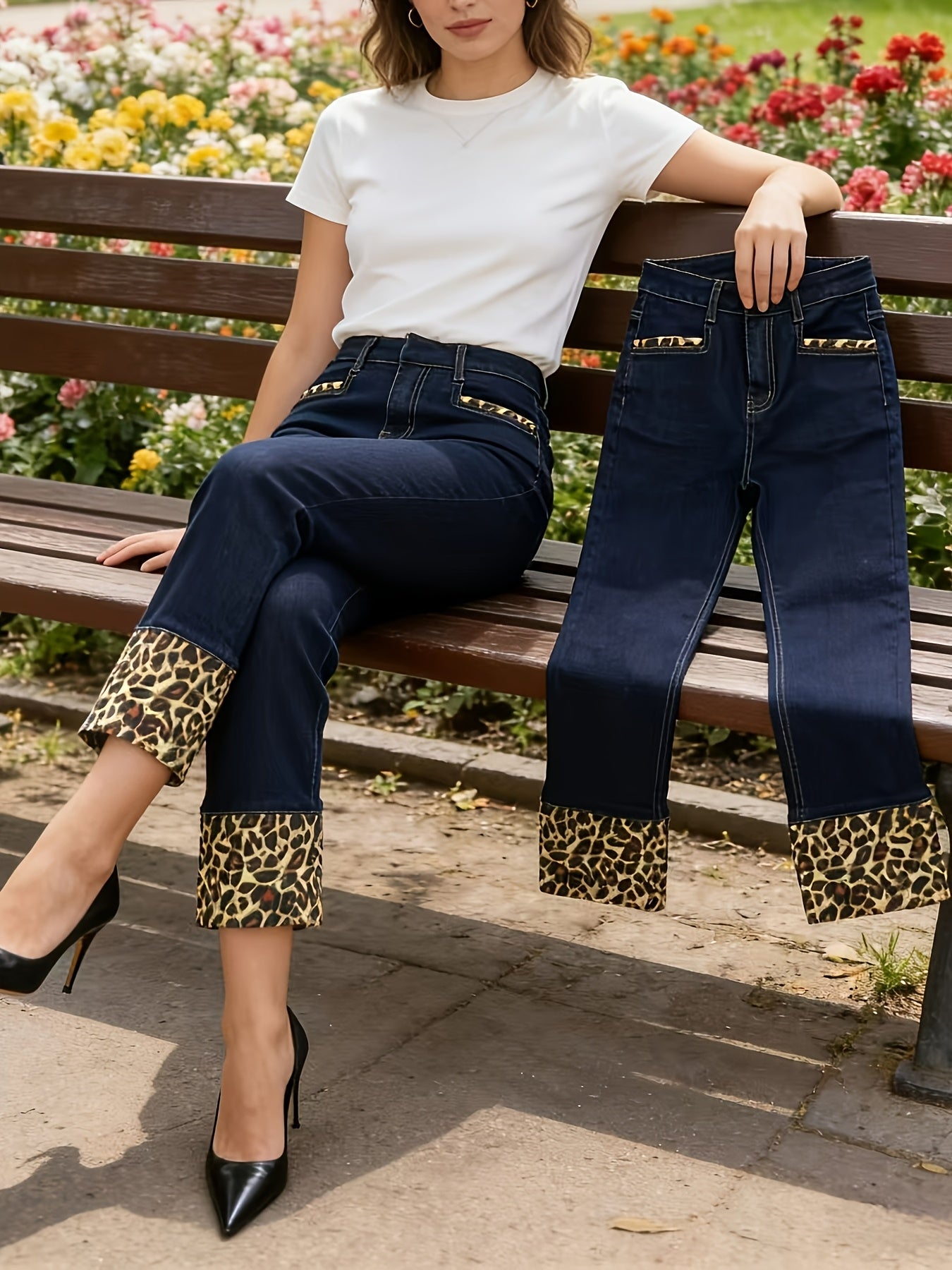 Women's High-Waist Jeans - Deep Blue Dark Wash Stretch detail image - detail view 8