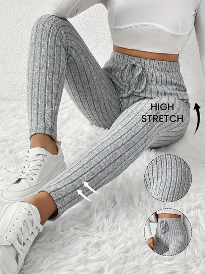 Women's High-Waist Ribbed Leggings - Drawstring Detail detail image - detail view 11