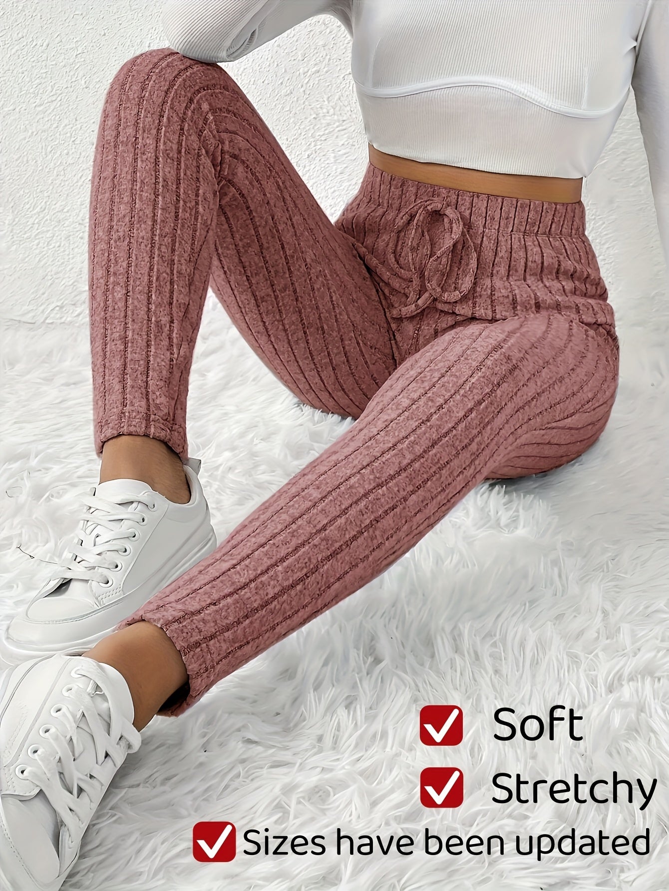 Women's High-Waist Ribbed Leggings - Drawstring Detail detail image - detail view 7