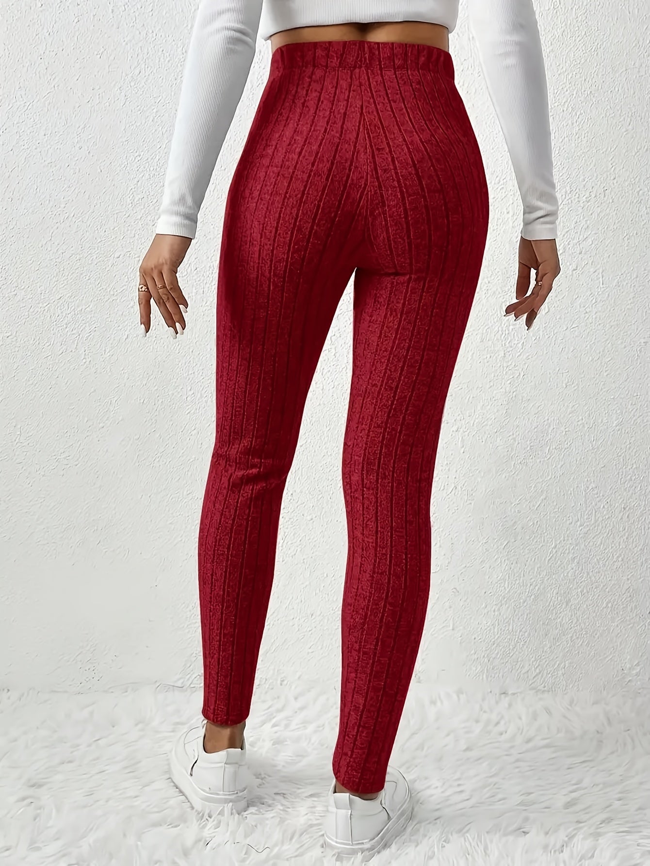 Women's High-Waist Ribbed Leggings - Drawstring Detail detail image - detail view 9