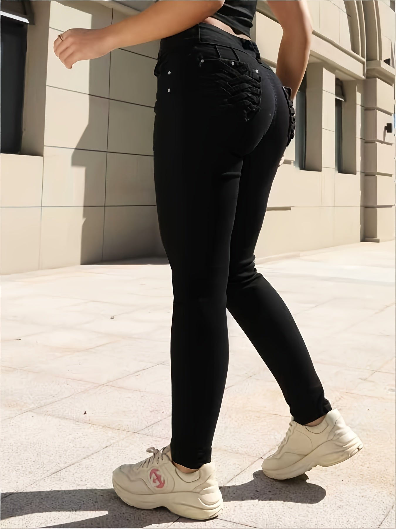 Women's High-Waist Skinny Jeans - Black Pocket Detail detail image - detail view 4