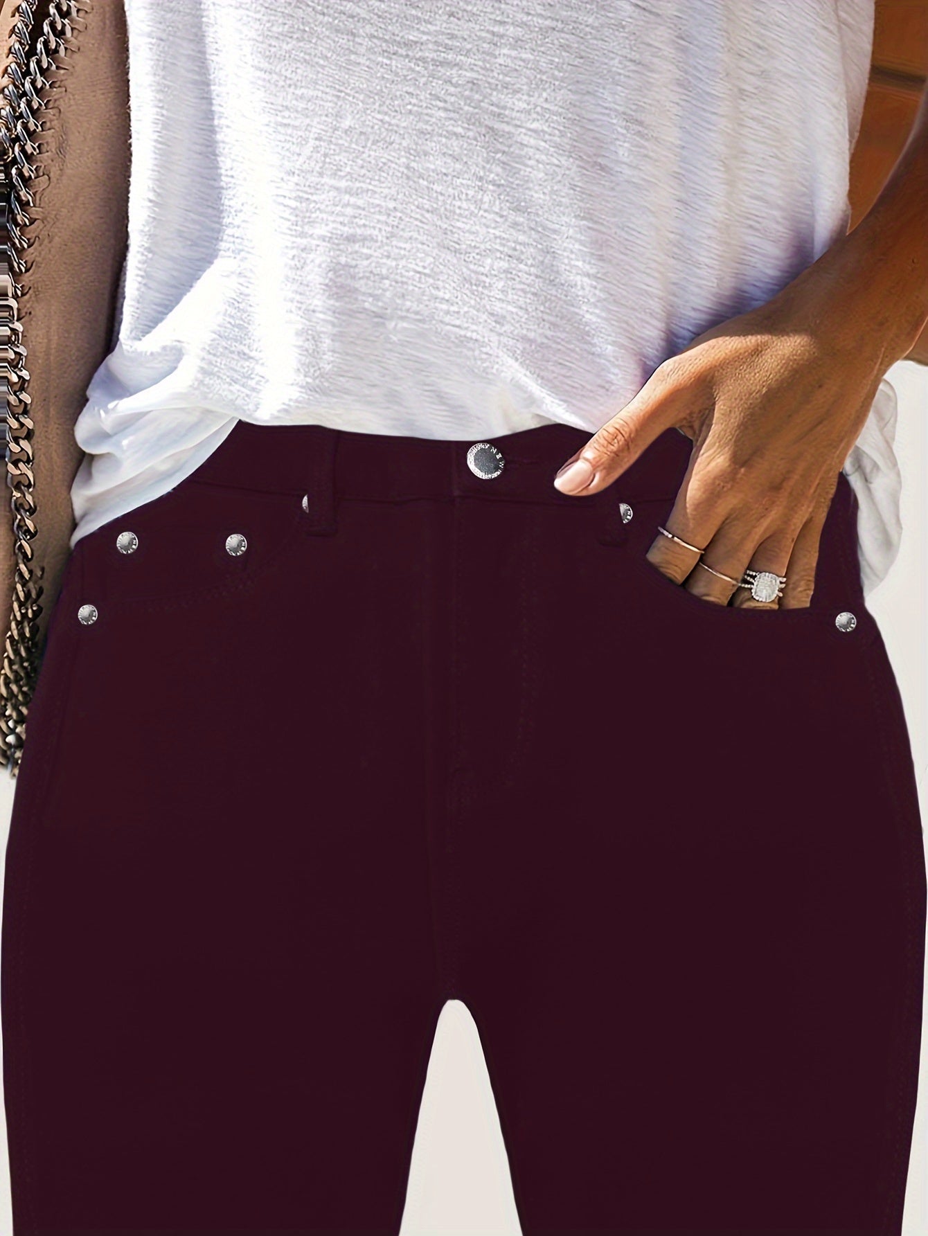 Women's Burgundy High-Waist Jeans - product view 11