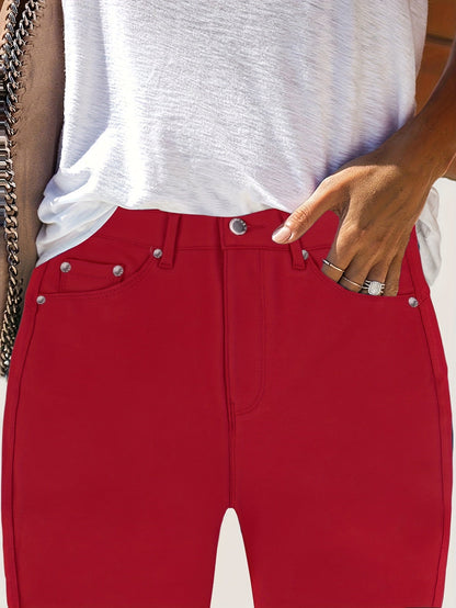 Women's High-Waist Skinny Jeans - Burgundy Pocket Detail detail image - detail view 14
