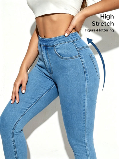 Women's High-Waist Skinny Jeans - Dark Blue Vintage Wash Pocket Detail detail image - detail view 12