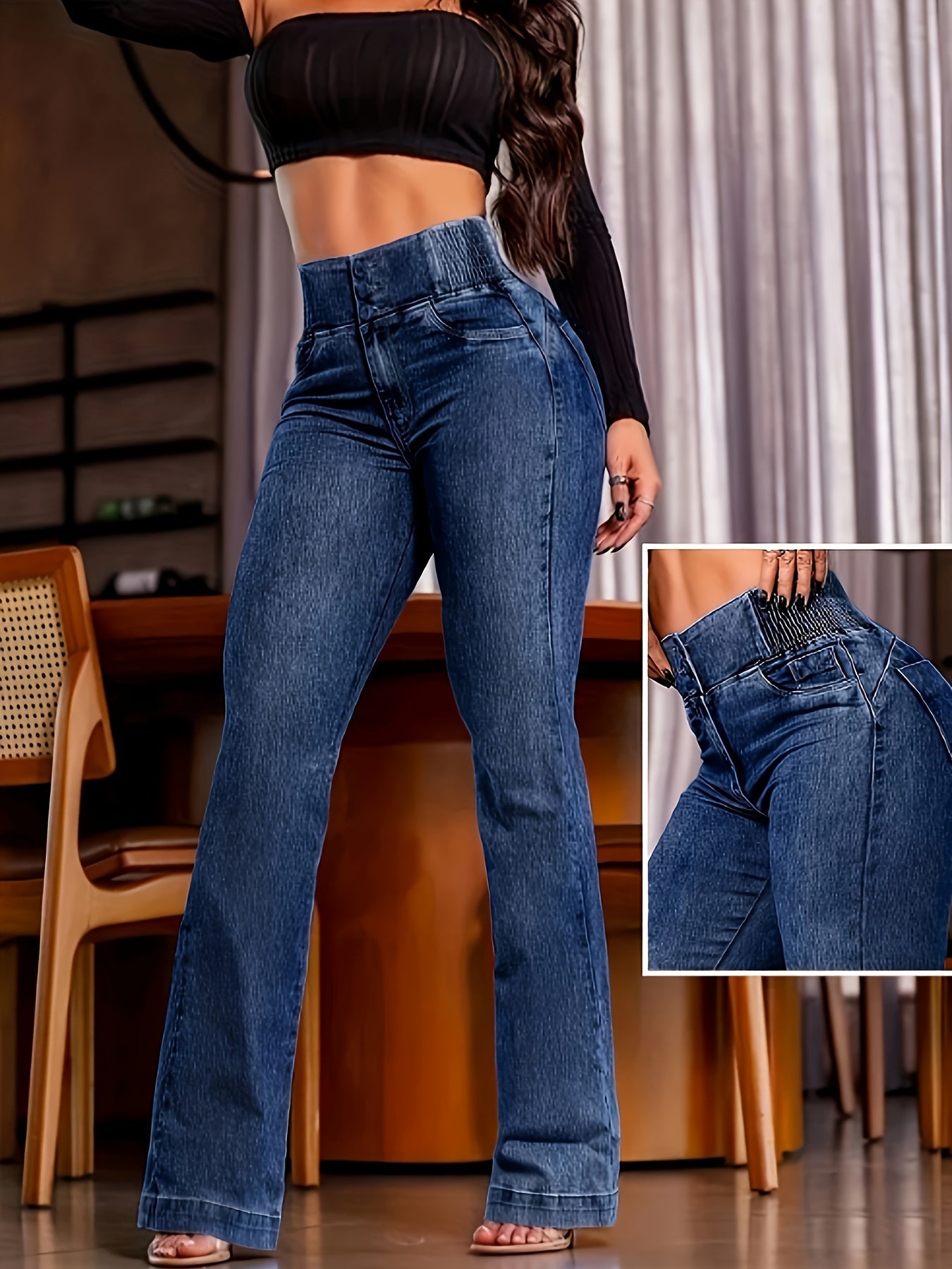 Women's Light Blue Denim High-Waist Slim-Fit Pants - product view 14