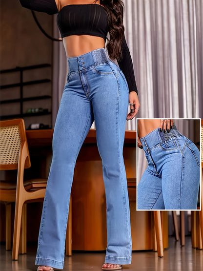Women's High-Waist Skinny Jeans - Light Blue Button Detail detail image - detail view 8