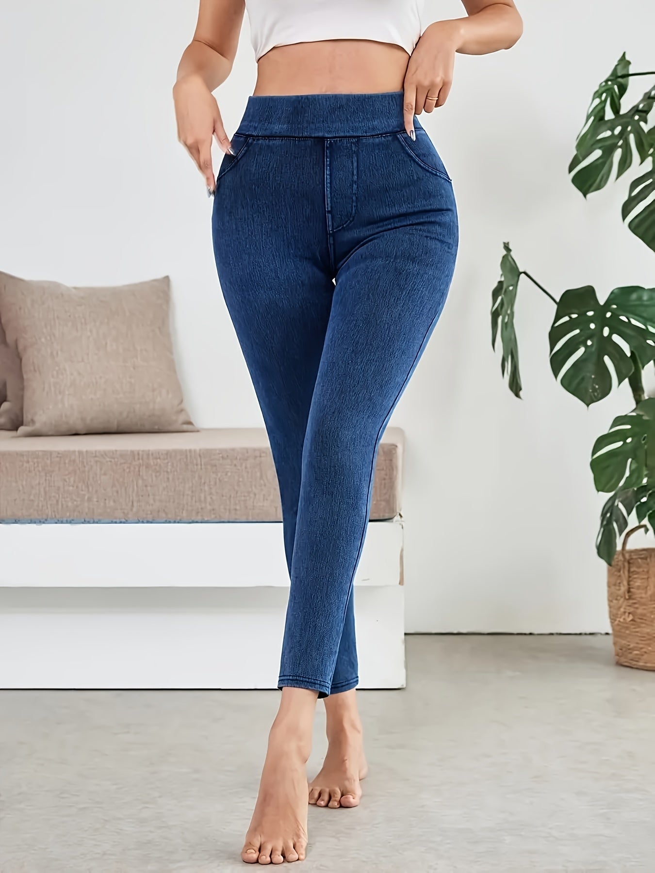 Women's High-Waist Skinny Jeans - Navy Color