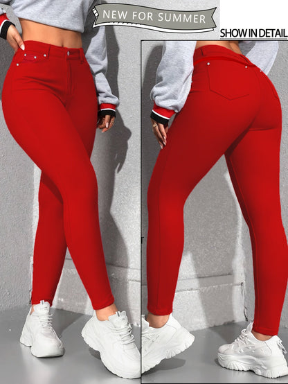 Women's High-Waist Skinny Jeans - Red Stretch detail image - detail view 15