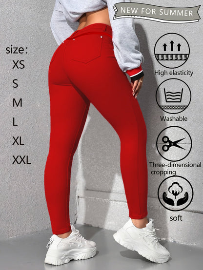 Women's High-Waist Skinny Jeans - Red Stretch detail image - detail view 4