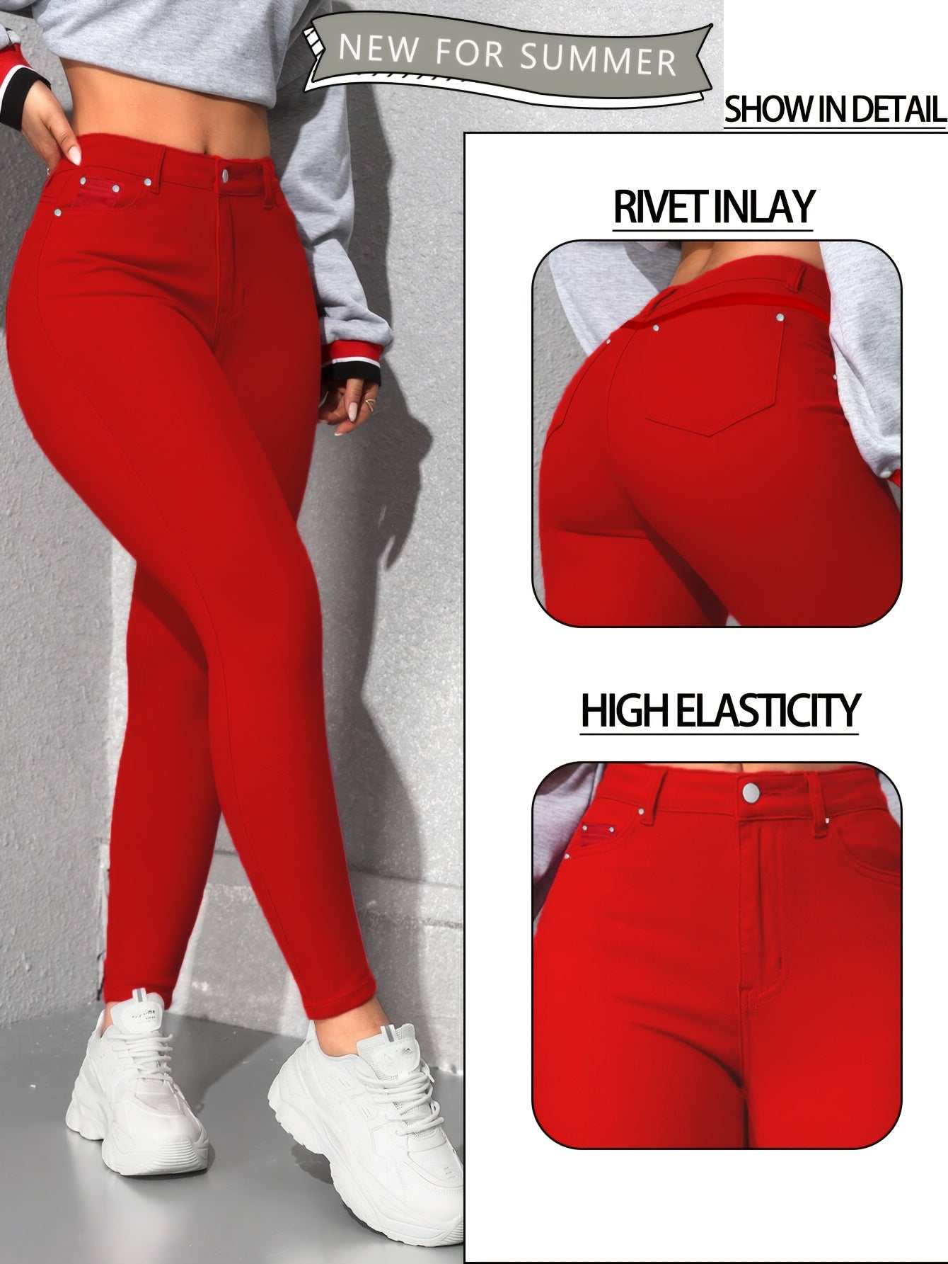 Red Denim High-Waist Slim-Fit Jeans - product view 8
