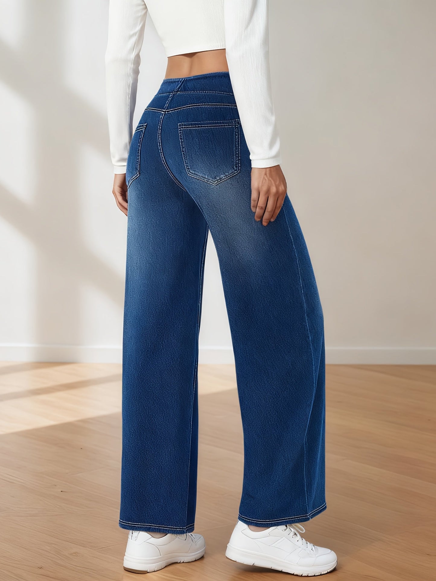 Women's High-Waist Straight Leg Jeans - Green Pocket Detail detail image