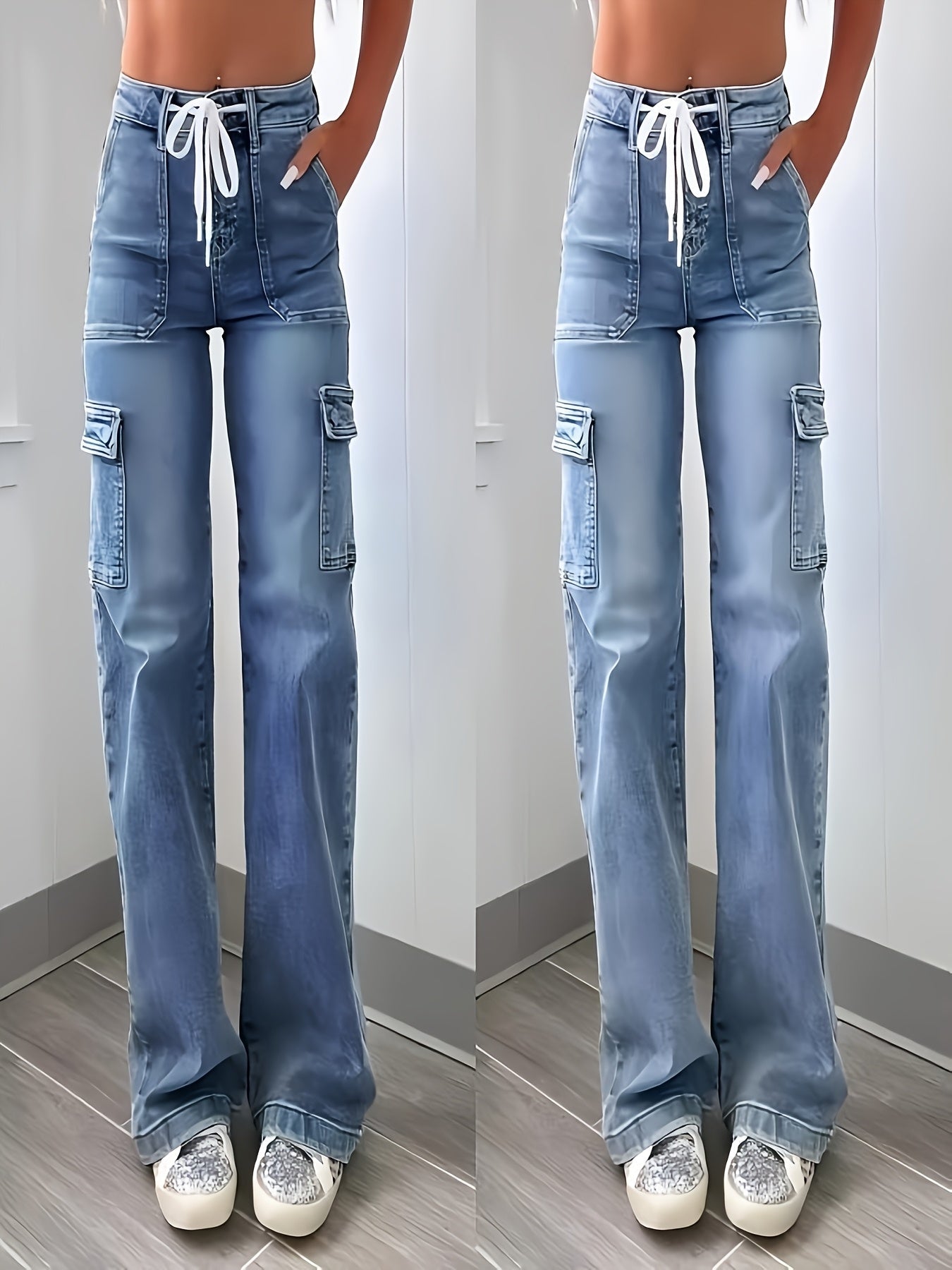 Women's High-Waist Straight Leg Jeans - Light Blue Vintage Wash Pocket Detail detail image - detail view 10