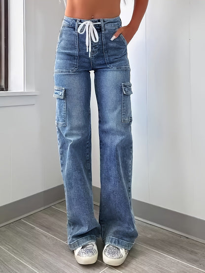 Women's High-Waist Straight Leg Jeans - Light Blue Vintage Wash Pocket Detail detail image - detail view 12