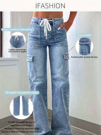 Women's High-Waist Straight Leg Jeans - Light Blue Vintage Wash Pocket Detail detail image - detail view 5