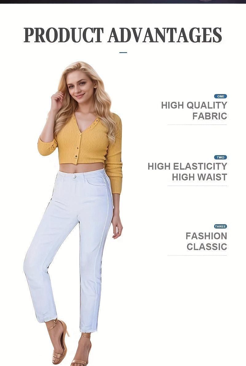 Women's High-Waist Straight Leg Jeans - White Button Detail detail image - detail view 6
