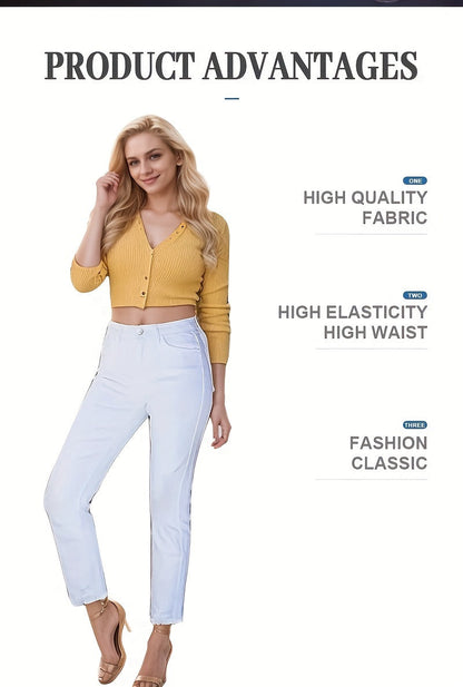 Women's High-Waist Straight Leg Jeans - White Button Detail detail image - detail view 6